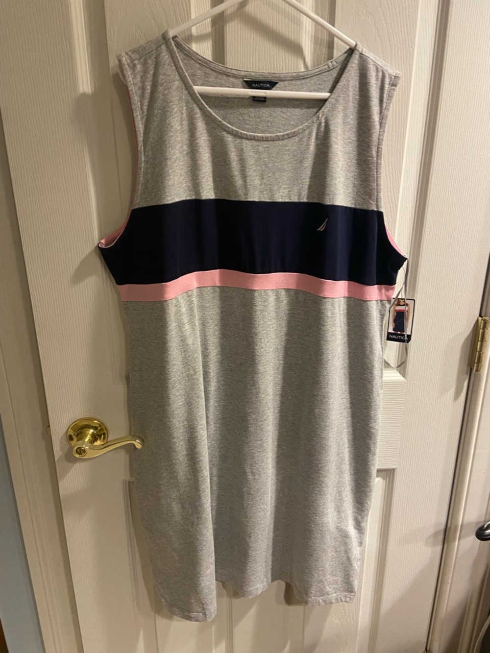 Nautica Sleeveless Jersey Dress in Grey with Navy & Pink Stripe XL